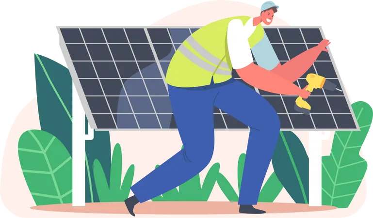 Electrician installing solar panels  Illustration