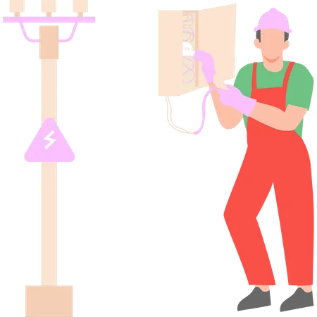 An Electrician Is Repairing The Street Light Illustration