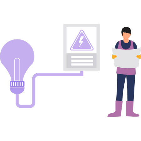 Electrician looking at blueprint  Illustration