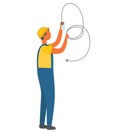 Electrician Man Installation of Electric Bulb  Illustration
