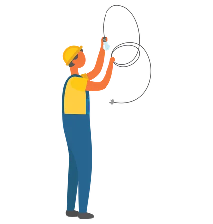 Electrician Man Installation of Electric Bulb  Illustration