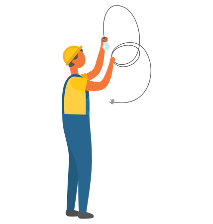 Electrician Man Installation of Electric Bulb  Illustration