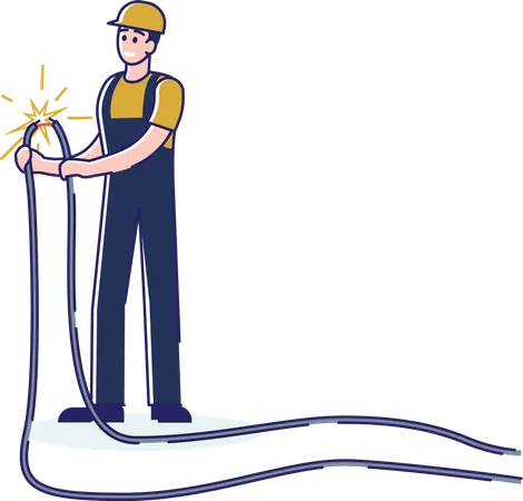 Electrician man repair high voltage wire  Illustration