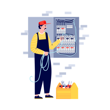 Electrician or lineman connecting wiring  Illustration