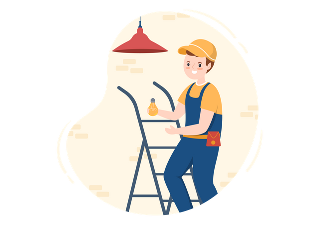 Electrician repairing bulb Illustration