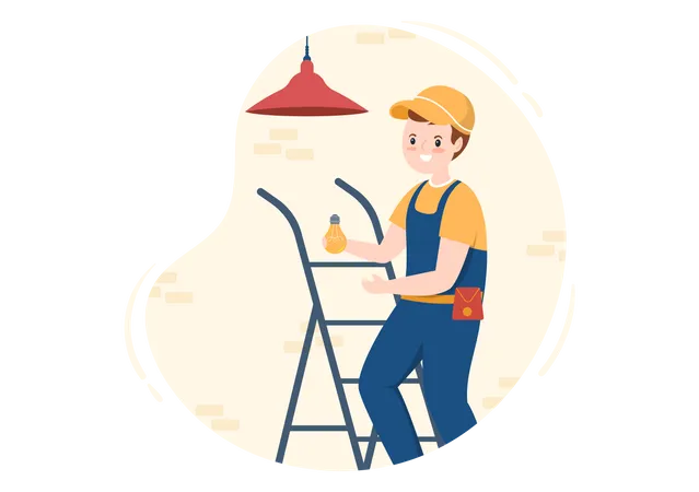 Electrician repairing bulb Illustration