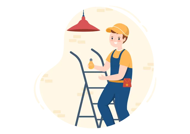 Electrician repairing bulb  Illustration