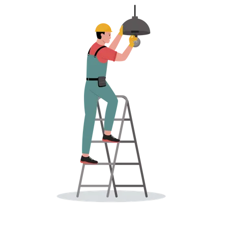 Electrician repairing bulb  Illustration