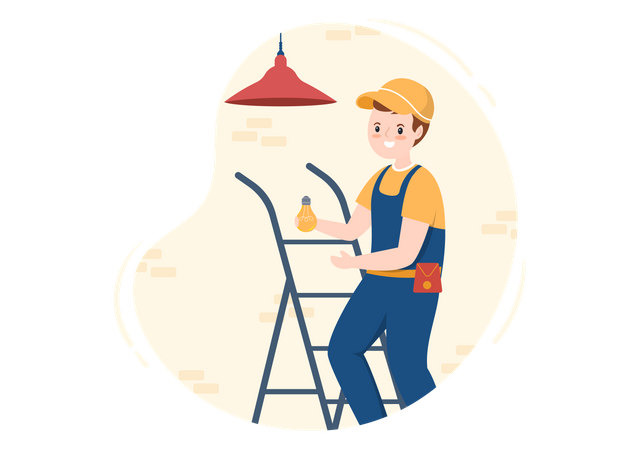 Electrician repairing bulb  Illustration