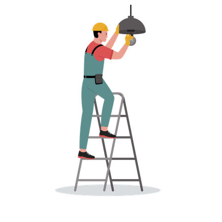 Electrician repairing bulb  Illustration