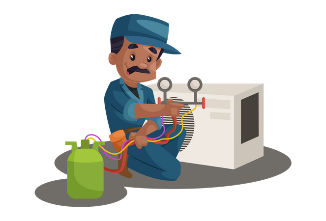 Electrician repairing cooler  Illustration