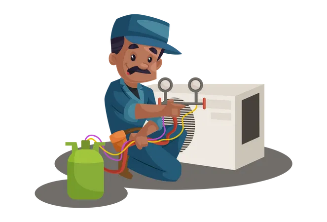 Electrician repairing cooler  Illustration