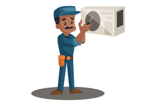 Electrician repairing Cooler with screwdriver  Illustration