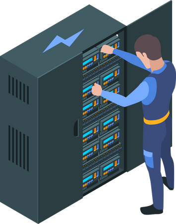 Electrician repairing electric box  Illustration