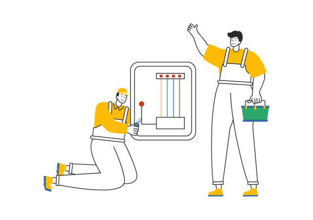 Electrician repairing power box  Illustration