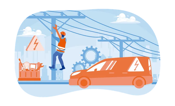 Electrician Repairing Power Grid  Illustration