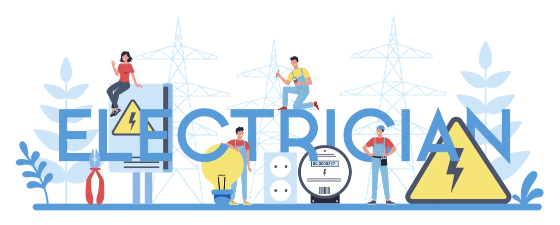Electricity Works Service Or Electrician Typographic Header Concept Professional Worker In The Uniform Repair Electrical Element Technician Repair And Energy Saving Isolated Vector Illustration Illustration