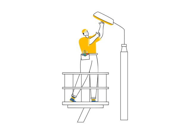 Electrician repairing street light  Illustration