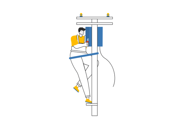 Electrician repairing transformer  Illustration