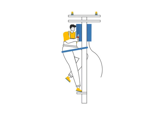 Electrician repairing transformer  Illustration