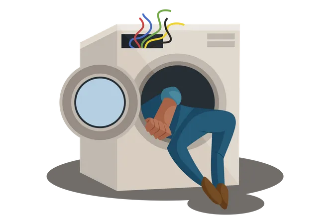 Electrician Repairing Washing Machine Illustration