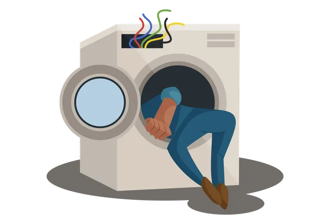 Electrician Repairing Washing Machine  Illustration