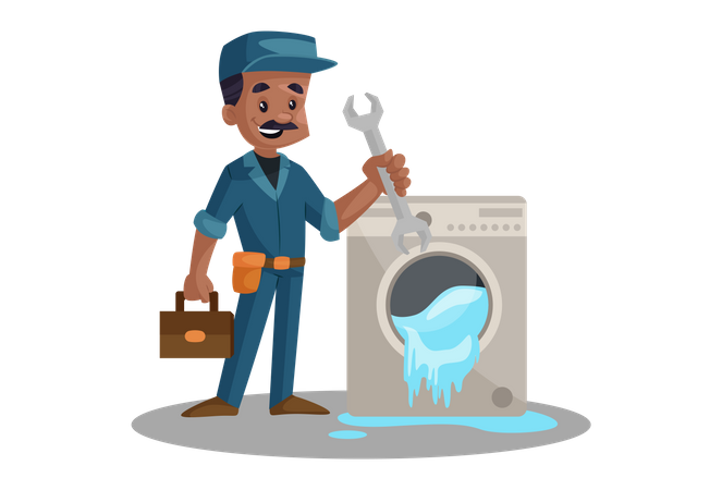 Electrician Repairing Washing Machine  Illustration