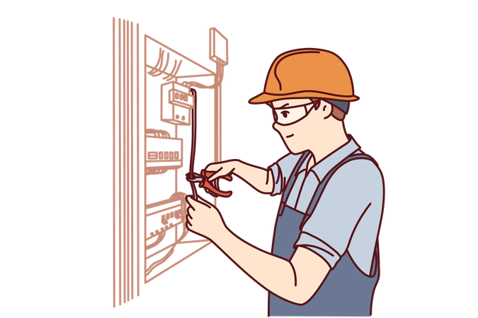 Electrician repairs power supply  Illustration