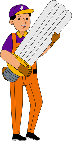 Electrician standing with light bulb  Illustration
