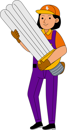 Electrician standing with light bulb  Illustration