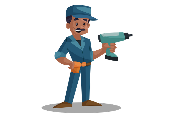 Electrician with drilling machine  Illustration