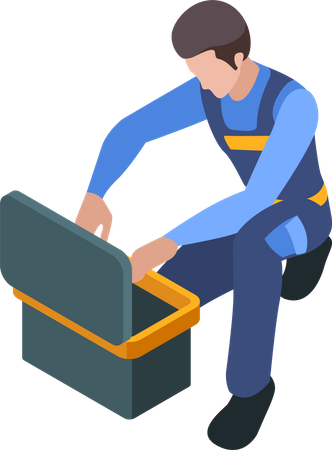 Electrician with toolbox  Illustration