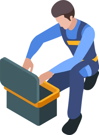 Electrician with toolbox  Illustration