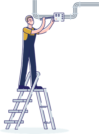 Electrician worker man working with electric meter  Illustration