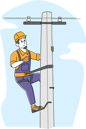 Electrician Worker with Tools and Equipment Climbing on Electric Transmission Tower for Maintenance  Illustration