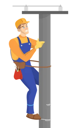 Electrician working on electric pole  Illustration