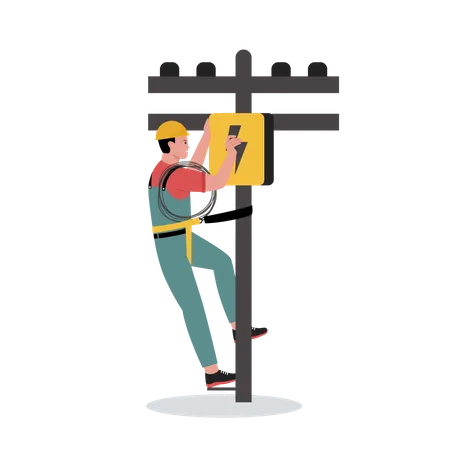 Electrician working on electric pole Illustration