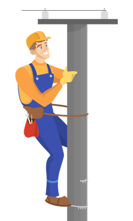 Electrician working on electric pole  Illustration