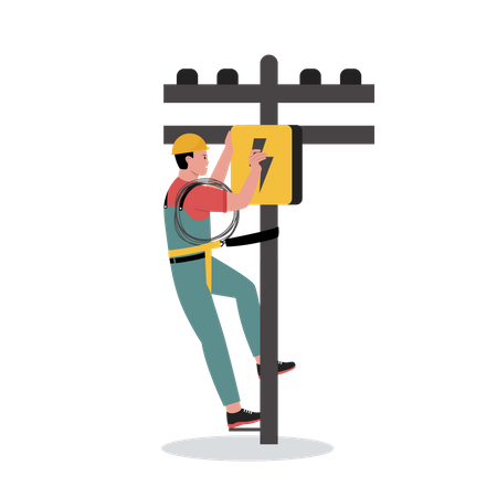 Electrician working on electric pole  Illustration