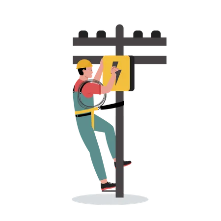 Electrician working on electric pole  Illustration