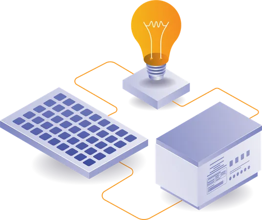 Electricidad con tecnología de paneles solares de batería.  Ilustración