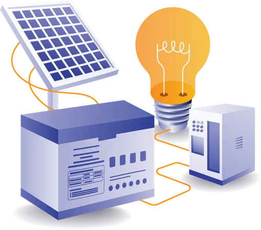 Electricidad con energía de paneles solares.  Ilustración