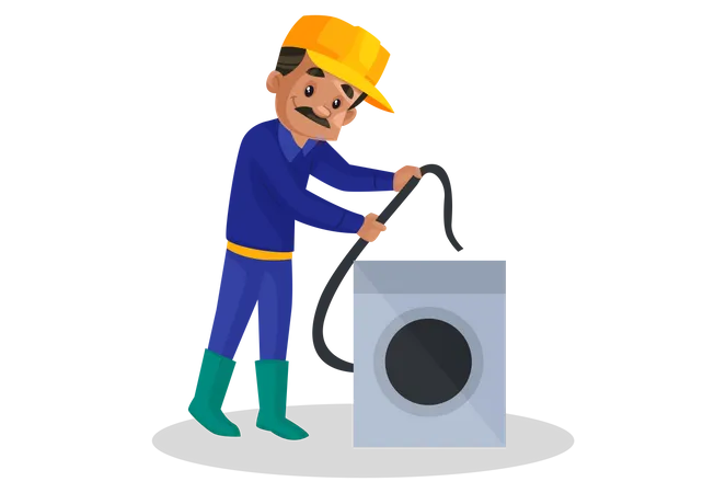 Électricien installant une machine à laver  Illustration