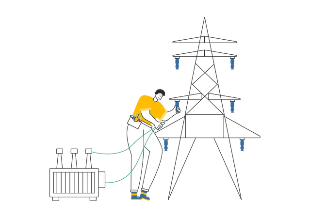 Électricien vérifiant l'alimentation électrique  Illustration