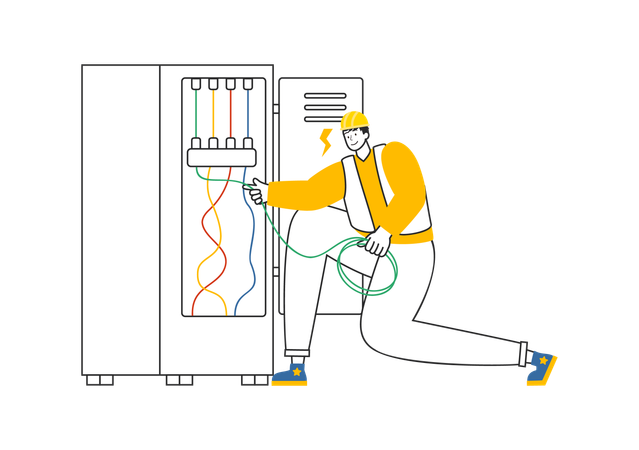 Électricien vérifiant le panneau électrique  Illustration