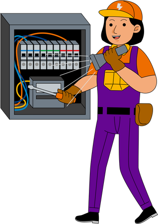 Électricienne réparant des câbles  Illustration