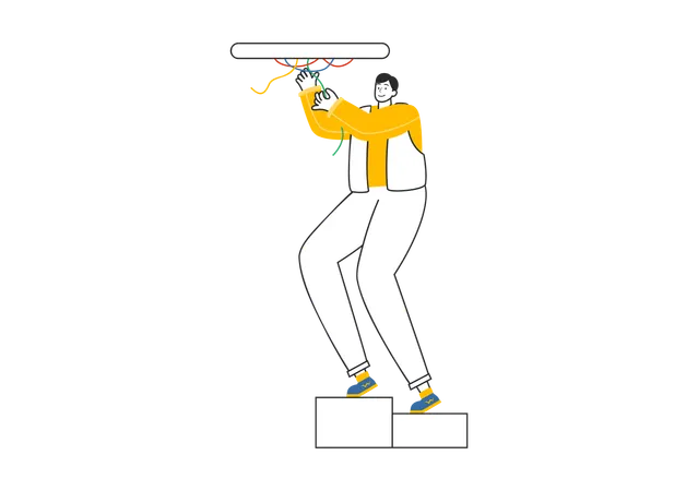 Electricista revisando el ajuste del cable  Ilustración