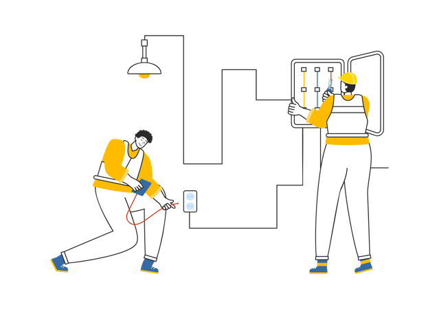 Electricista revisando el panel de energía  Ilustración