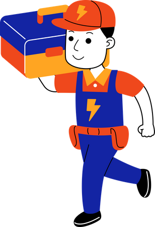 Electricista masculino llevando caja de herramientas  Ilustración