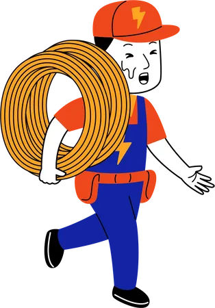 Electricista masculino llevando cable eléctrico  Ilustración